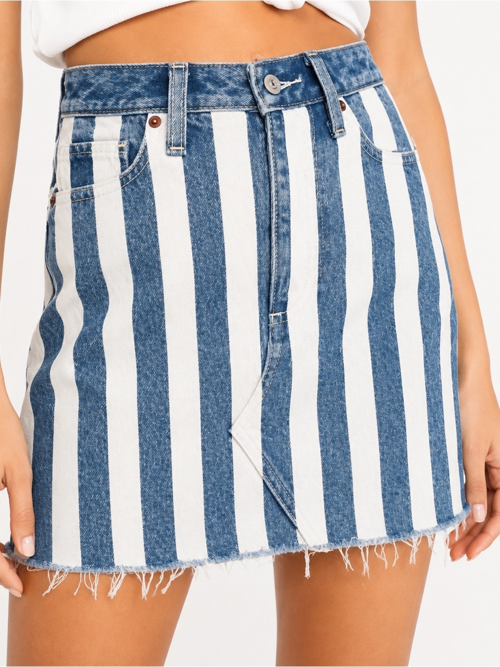 Abercrombie & Fitch Natural Rise Striped Denim Mini Skirt